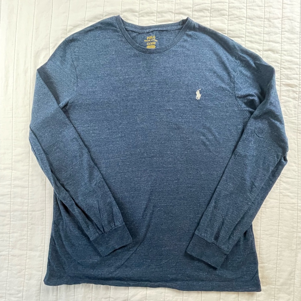 Polo by Ralph Lauren Men's Long-Sleeve Crewneck Blue Shirt Large